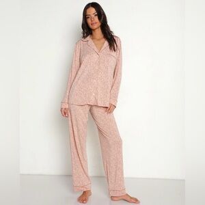 Eberjey Pink Heart Print Pajama Set, Size Large